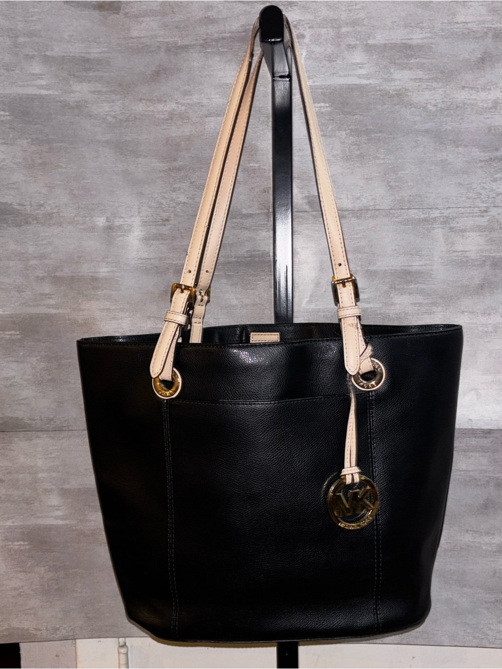 Michael Kors Black Tote with Cream Shoulder Straps
